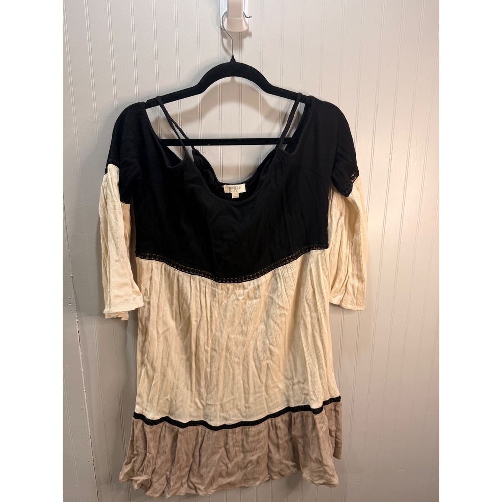 Umgee USA Women Colorblock Cold Shoulder Dress Boho Crochet Lace Trim Large